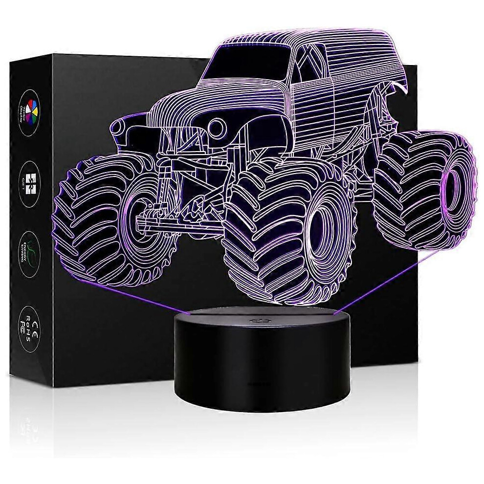 Kikidex (As Show, One Size) Xyc 3D Illusion Led Lamp For Kids Monster Truck 7 Colors Touch Switch Table Desk Lamp, For Home Office Children Room Theme Monster Red/Green/Blue