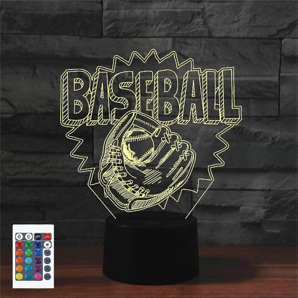 Kikidex (As Show, One Size) Xyc 3D Play Baseball Gloves Remote Control 16 Color Night Lights Illusion Acrylic Led Table Bedside Lamp Children Bedroom Desk Dec