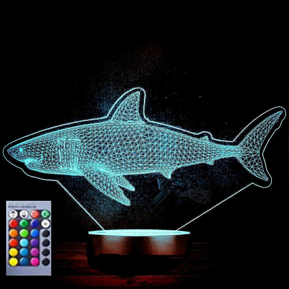 Kikidex (As Show, One Size) Xyc 3D Shark Fish Led Night Lamp Illusion Night 16 Color Changing Table Desk Decoration Lamps Gift Acrylic Flat Abs Ba Light