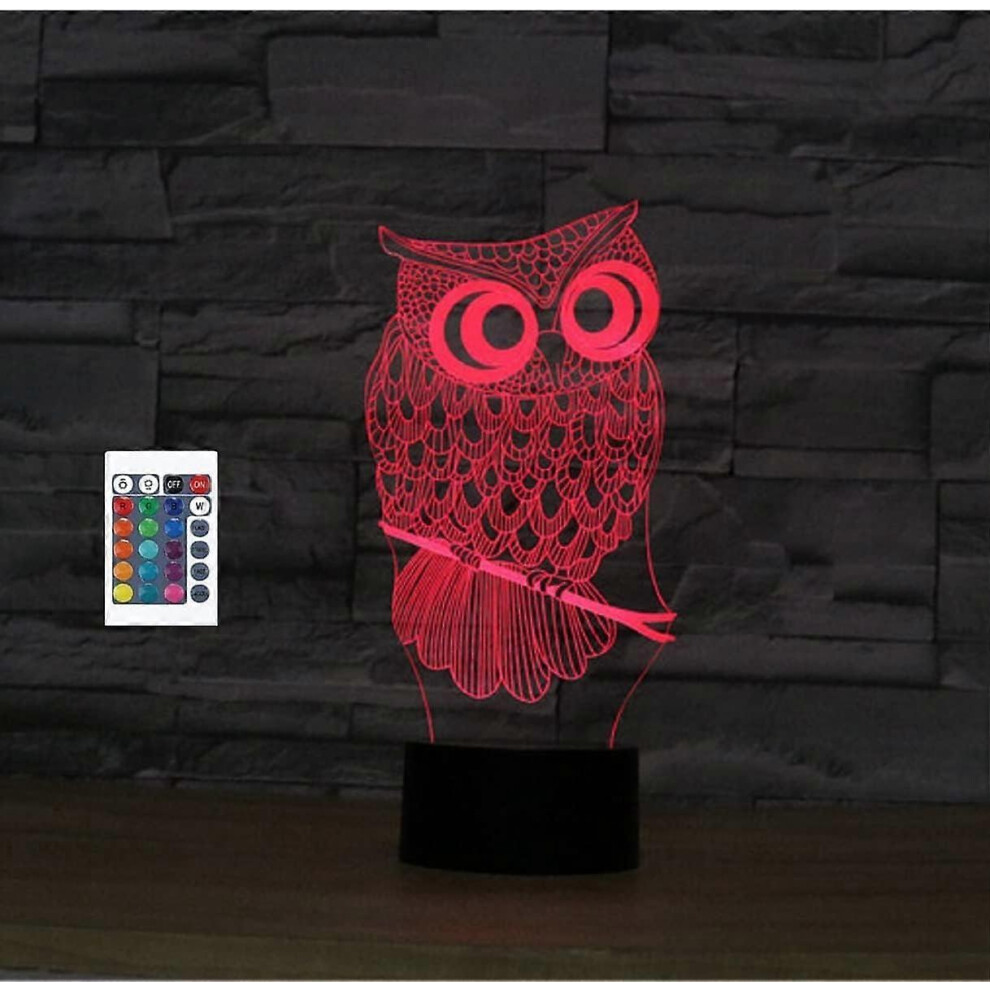 Kikidex (As Show, One Size) Xyc 3D Owl Remote Control 16 Color Night Lights Illusion Acrylic Led Table Bedside Lamp Children Bedroom Desk Decor Birthday Gifts
