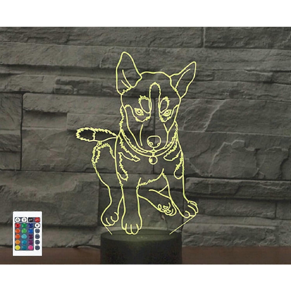 Kikidex (As Show, One Size) Xyc 3D Siberian Husky Remote Control 16 Color Night Lights Illusion Acrylic Led Table Bedside Lamp Children Bedroom Desk Decor Bir