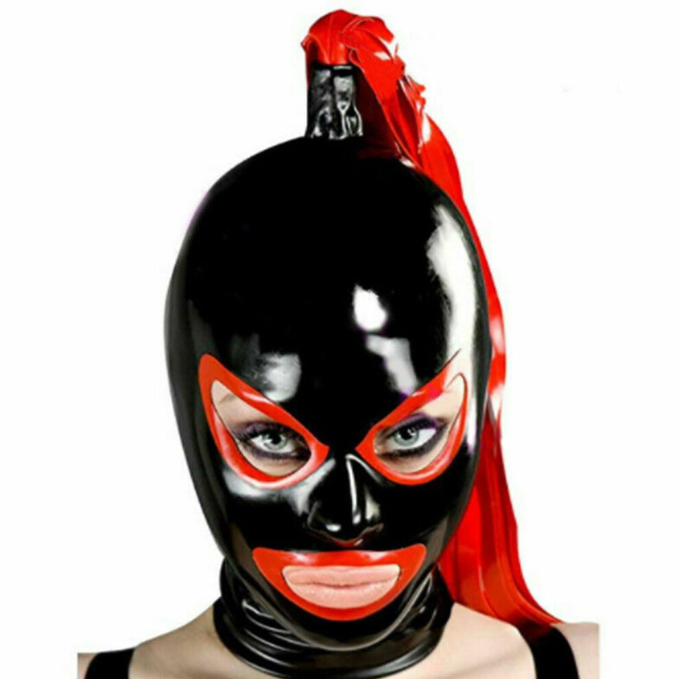 Breathable Bondage Latex Hood Mask With Back Zipper Open Eyes And Mouth, Streamers, Club Party Wear XS-60CM