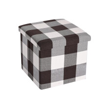 (Black Check) Faux Leather Folding Storage Box Ottoman Seat Stool Storage Boxes Home Footstool Organiser Pack With Lid Bedroom Garments Storage