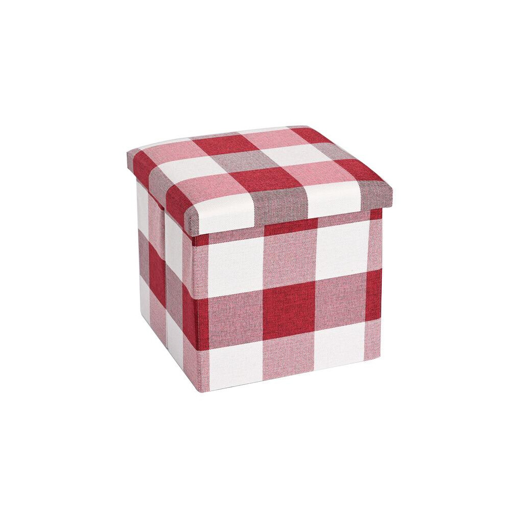 (Red Check) Faux Leather Folding Storage Box Ottoman Seat Stool Storage Boxes Home Footstool Organiser Pack With Lid Bedroom Garments Storage-image-OPC-PKMTSXB-NEW