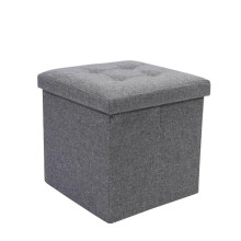 (Grey Linen) Faux Leather Folding Storage Box Ottoman Seat Stool Storage Boxes Home Footstool Organiser Pack With Lid Bedroom Garments Storage