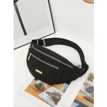 (Black, Please Refer To The Pictures for Dimensions) Women's Solid Color Fanny Pack, Casual Sporty Zipper Chest Bag, Minimalist Belt Bag for Workout Running