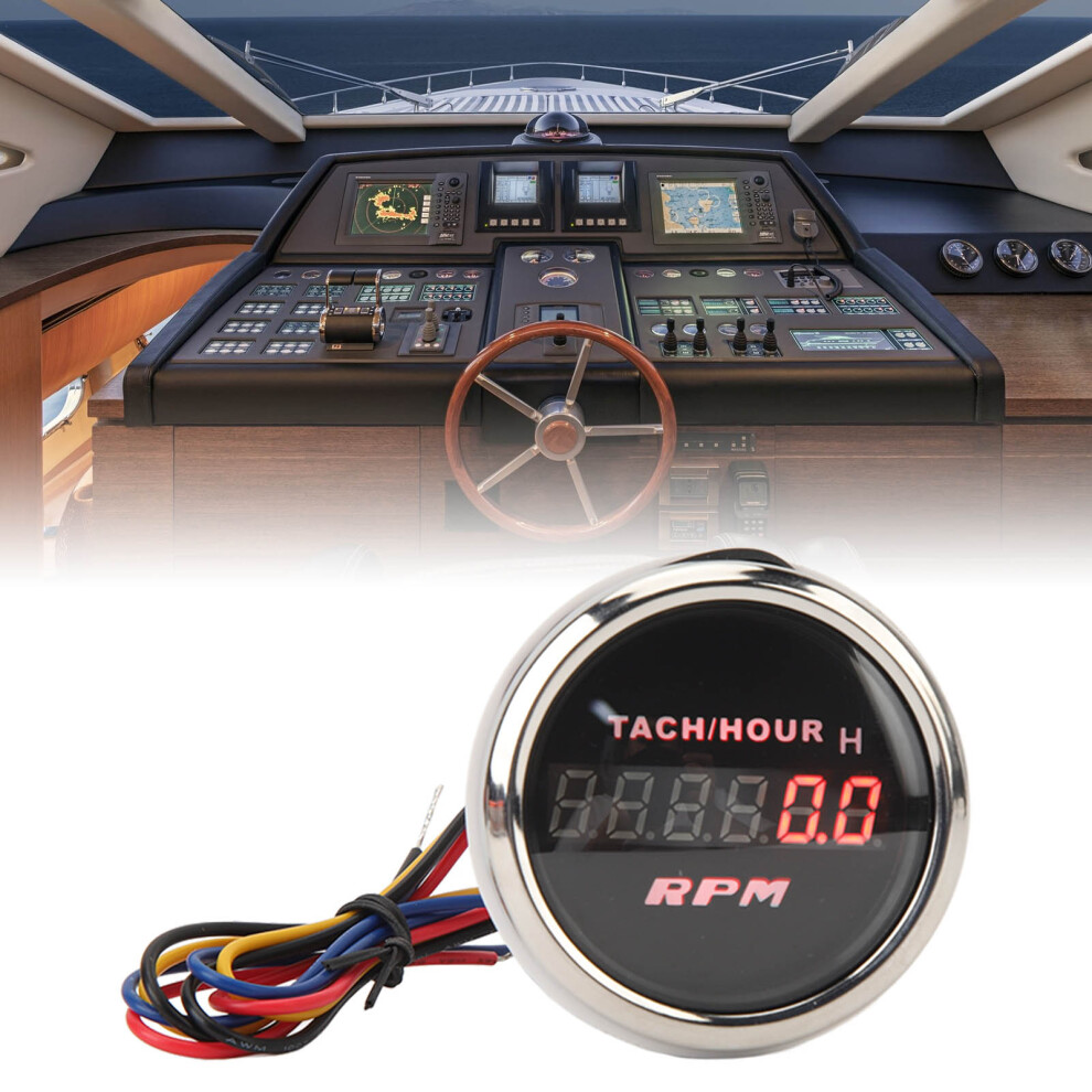 2In Digital Tachometer For Rv Yacht Boat Dc 9-32V Abs Stainless Steel Black/Silver 5071351142843