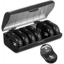 Pill Box Organiser 2 Times A Day, Portable 7 Day Pill Boxes, Tablet Organiser with Large Compartments
