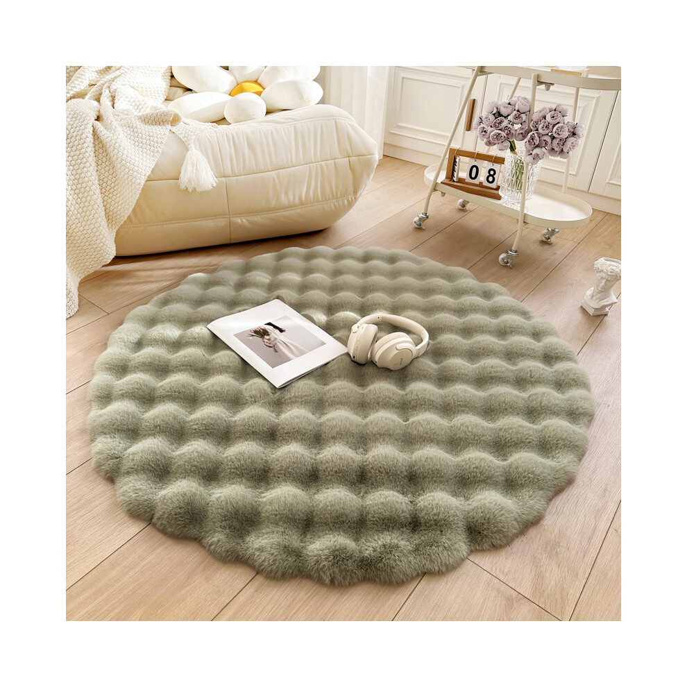 (Matcha Green - Thick Bubble Velvet, 130cm ) Cream Wind Rabbit Plush Round Carpet Lazy Single Sofa Round Floor Mat Living Room Tea Table Dressing Tabl-image-OPC-PKMVDKJ-NEW
