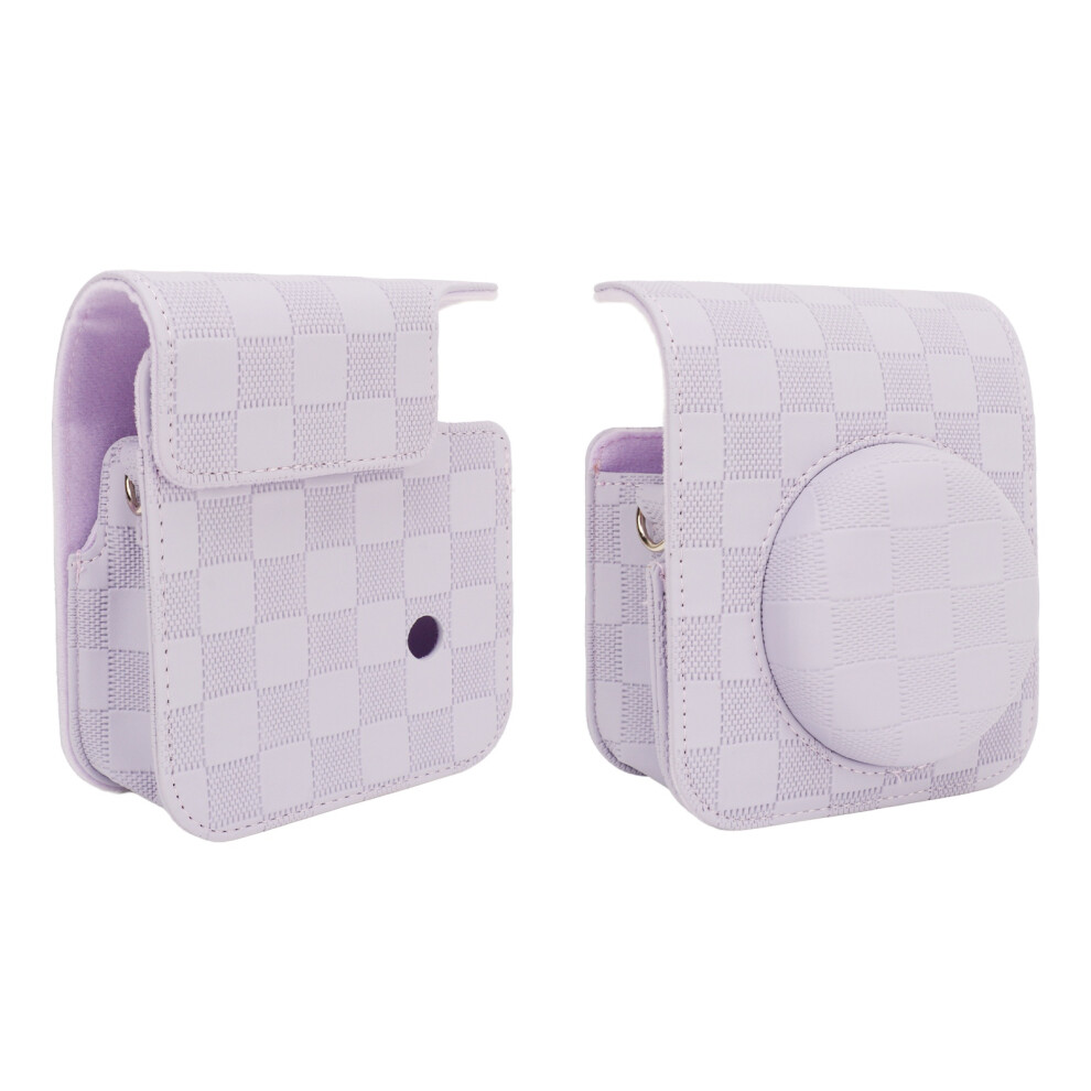 Mini 12 Camera Pu Protective Case With Shoulder Strap, Vintage Checkerboard, Purple 9401351143537