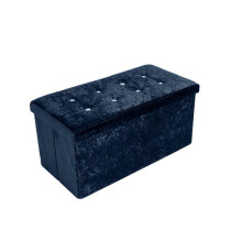 (Crushed Velvet Navy, 38X38X38cm) Foldable Storage Boxes with Lid 38x38x38cm & 76x35x35cm Organiser for Home Storage Solutions