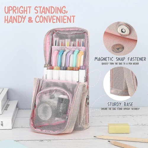Standing Pencil Case Large Capacity,multi-layer Pen Pouch Pen Holder 2