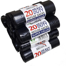 (200 Pcs Pack) 200Large Black Bin Bags Heavy Duty for Household Garbage Capacity 75L–Strong Black Refuse Sacks–Bin Liners for Everyday use, Office,