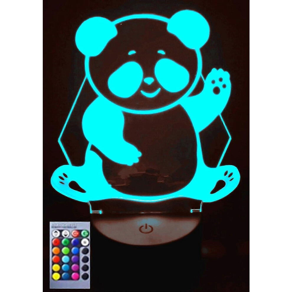 Kikidex (As Show, One Size) Xyc 3D Panda Led Night Lamp Illusion Night 16 Color Changing Table Desk Decoration Lamps Gift Acrylic Flat Abs Base Us Light