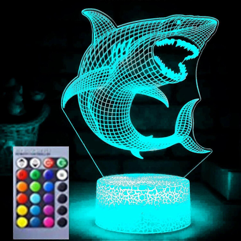 Kikidex (As Show, One Size) Xyc 3D Shark Fish Night Lamp Illusion 16 Color Changing Table Desk Decoration Lamps Gift Acrylic Flat Abs Base Usb Cable Toy Light