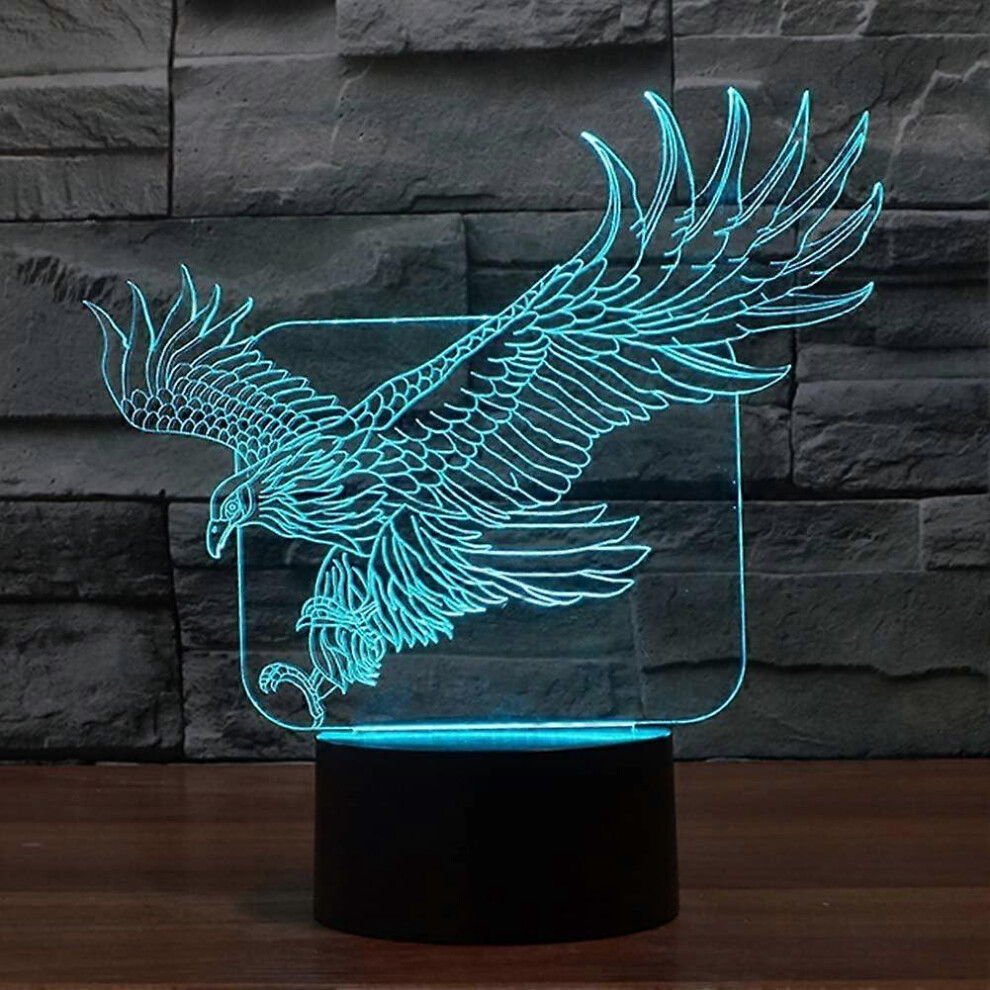 Kikidex (As Show, One Size) Xyc 3D Owl Eagle Night Lamp Illusion Night 7 Color Changing Touch Switch Table Desk Decoration Lamps Acrylic Flat Abs Light