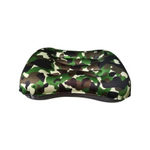 Inflatable Camping Pillow Ultralight Travel Neck Support, Compact Ergonomic, Mouth-Blow Valve, Green Camouflage