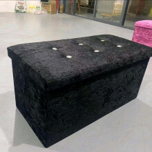 (BLACK) Double Crushed Velvet Storage Box With Lid, Foldable Design In Light Grey And Black Organiser Collapsing 76x38x38cm Collapsible