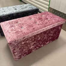 (PINK) Double Crushed Velvet Storage Box With Lid, Foldable Design In Light Grey And Black Organiser Collapsing 76x38x38cm Collapsible