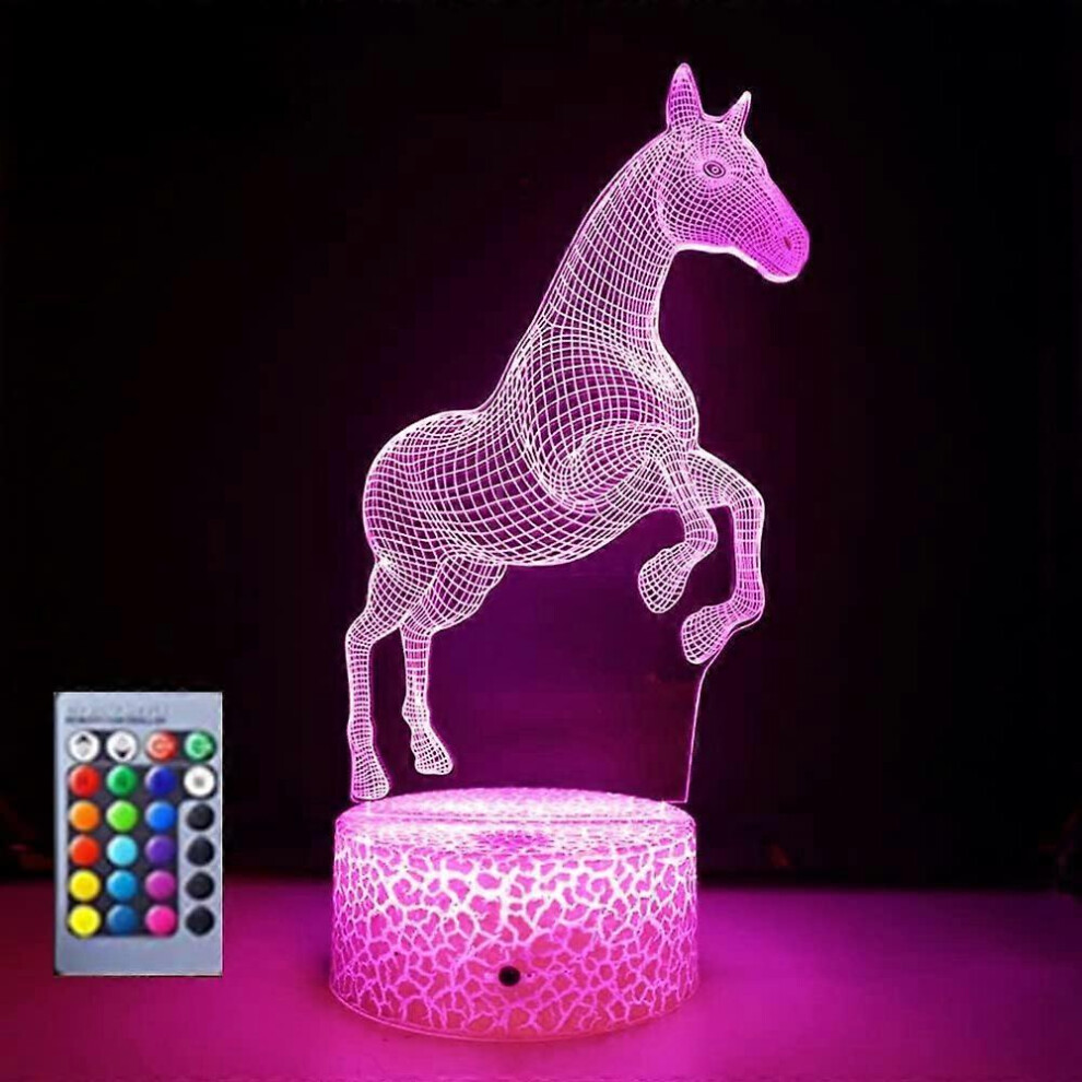 Kikidex (As Show, One Size) Xyc 3D Horse Night Table Desk Optical Illusion Lamps 16 Color Changing S Led Table Lamp Xmas Home Love Birthday Childre Light