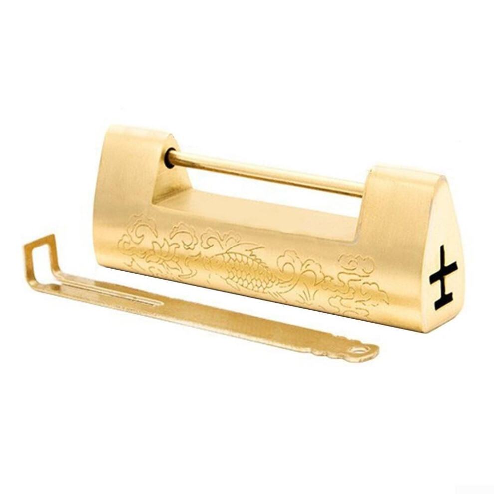 Mini Chinese Style Traditional Padlocks Zinc Alloy Small Lock With Key Vintage Brass Finish For Vintage Furniture 9084446013627