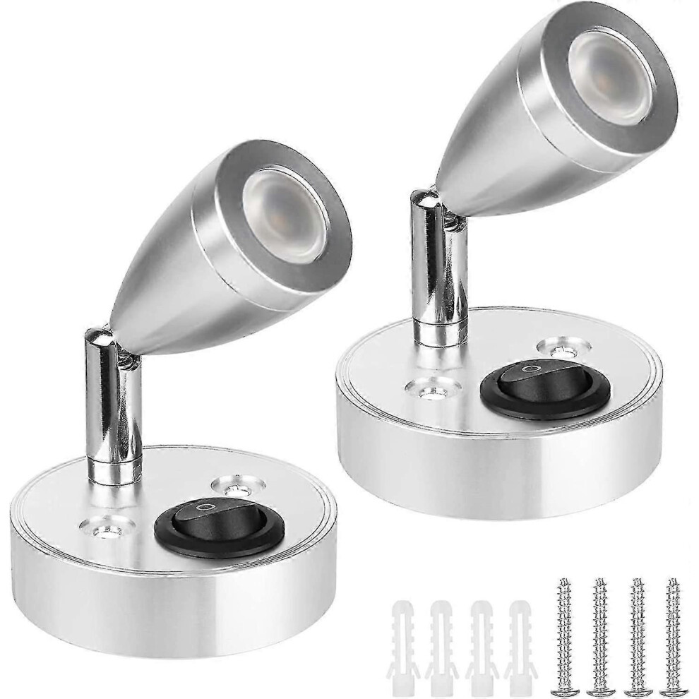 (Warm 3000K) 2 Pack 12V Led Reading Spotlights, 3W Interior Lighting For Motorhome, 180 Rotatable Bedside Lamp, 3000K Warm For White/Light