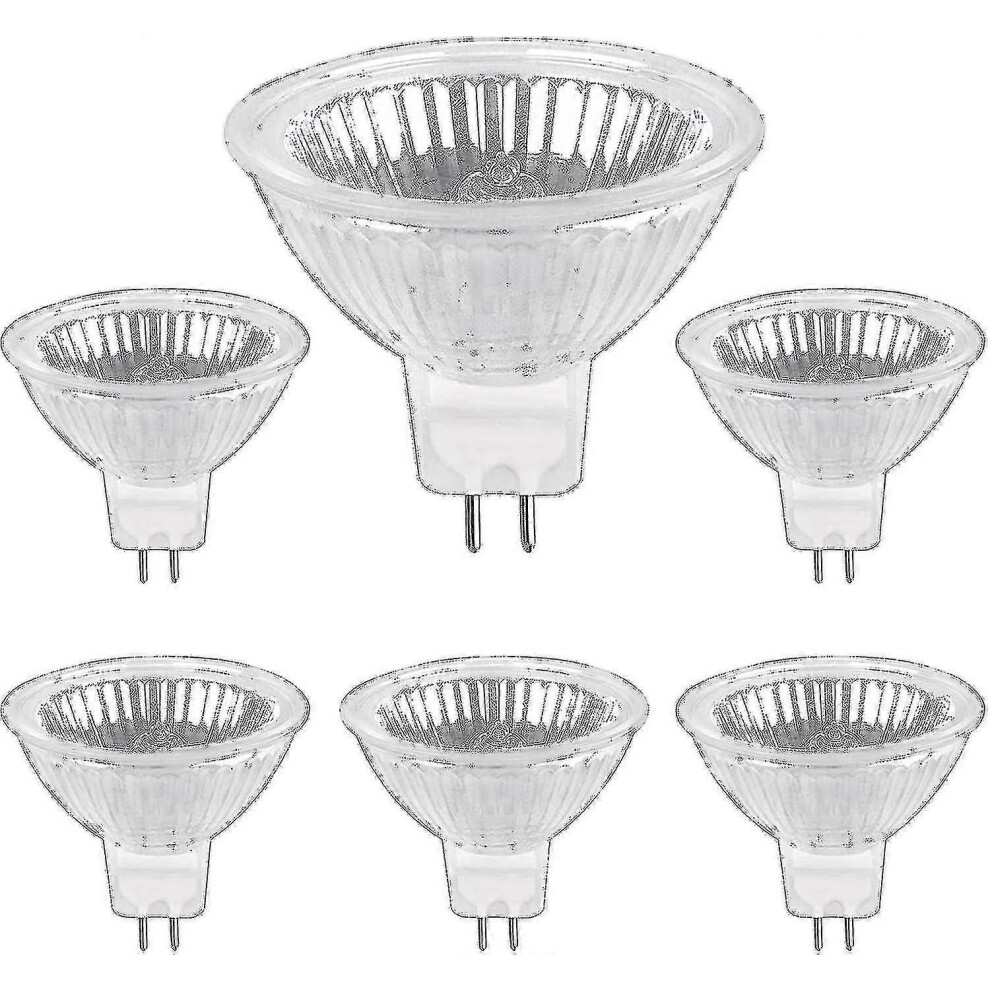 Gu5.3 50W 12V Halogen Bulb, 800Lm, Warm 2700K, Dimmable, Mr16 Halogen Spotlight, Pack Of 6 White