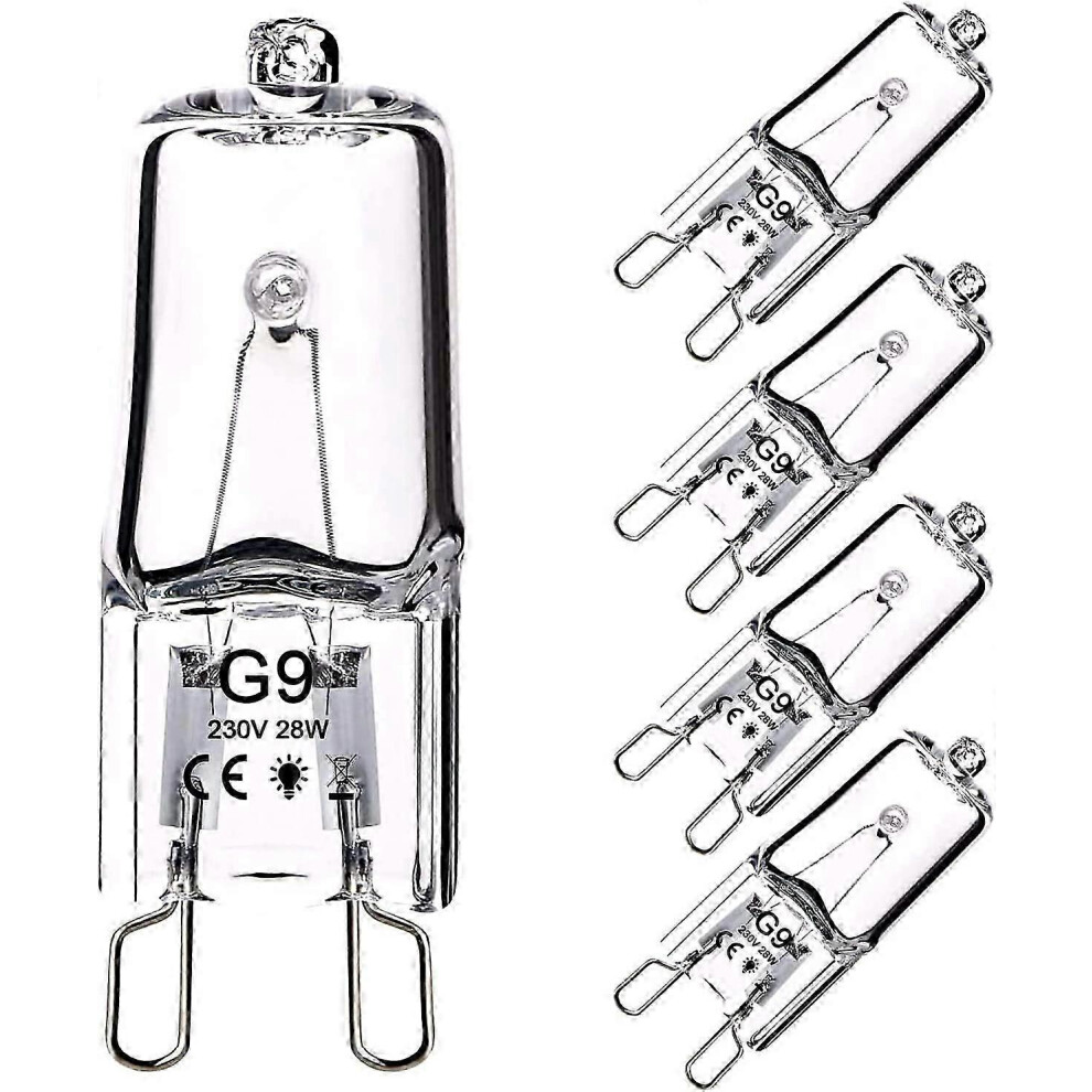 G9 Halogen Bulbs, 5 Pack, 28W, 230V, 370Lm, 2800K Warm For Kitchen, Living Room And Bedroom (5 Pack) White/Light