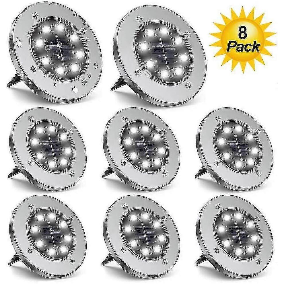 Solar Ground Lights, 8 LED Disk Lights, Upgraded Outdoor Garden Lighting, Landscape Lighting for Lawn, Driveway, Yard, Deck, Patio