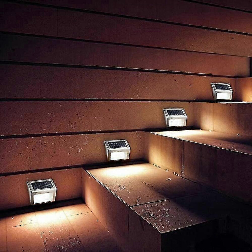 （Warm White）2 Pack Solar Lights Outdoor Step Stair Night Lights Garden Yard Fence Corner Waterproof