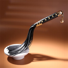 SM Sexy Props Small Leather Whip, Black, Spanking Tool For Couple Play, Hollow Bell Training Whip