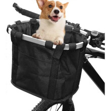 Bicycle Basket Folding Small Pet Cat Dog Back Rack Detachable Bicycle Handlebar Basket for Grocery Picnic Shopping Camping Cycling