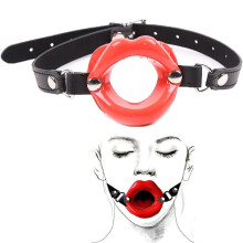 Mouth Ball Silicone Lips Ball Toy With Leather Bondage Restraints, Red Fetish Slave Toy For Beginners And Couples