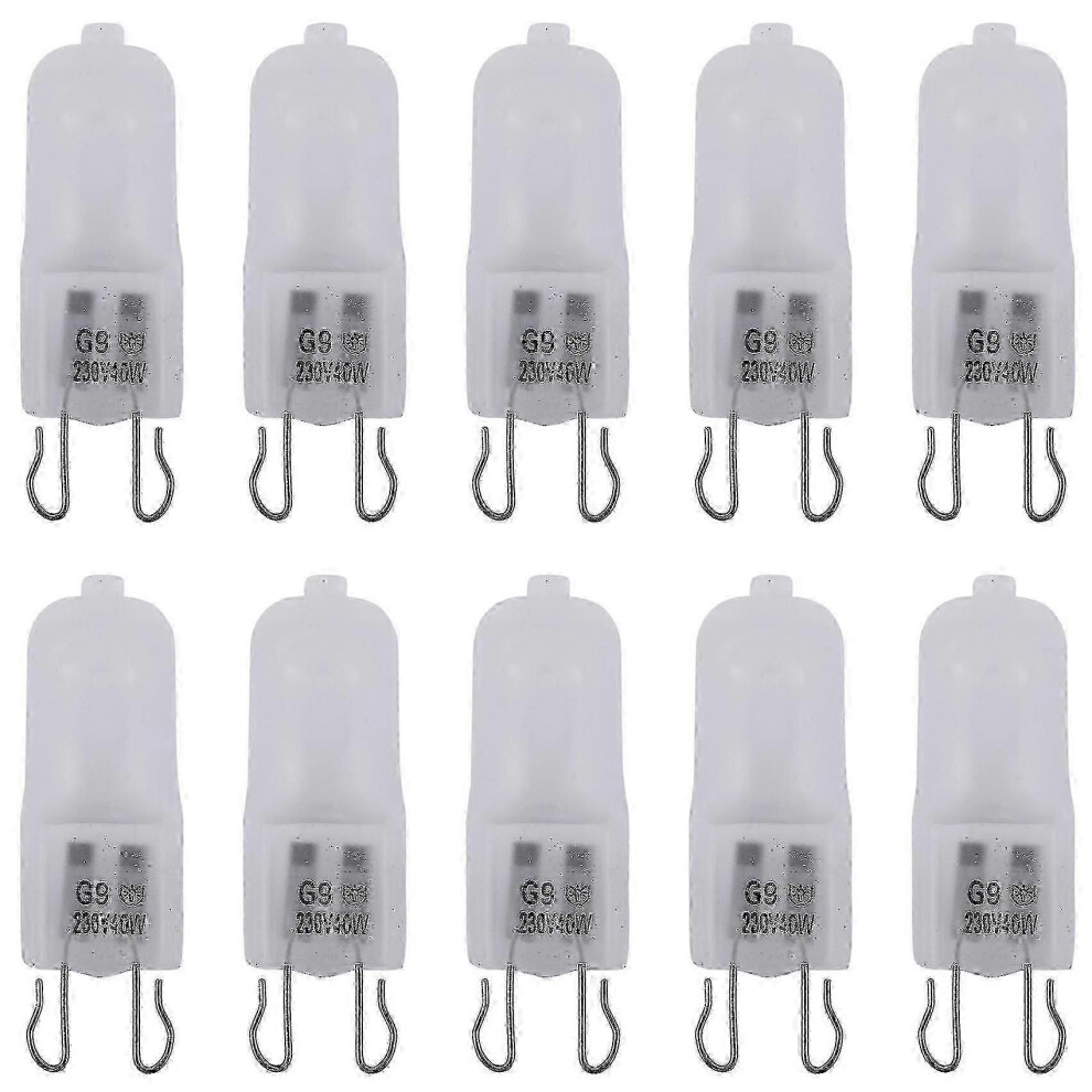Pack of 10 G9 Halogen Desk Bulbs, Warm White, 40W, 230V, Frosted