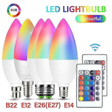 (B22) New Smart RGB LED Color Changing Light Bulb with Remote Control E12/E14/E26/E27/B22 for Indoor