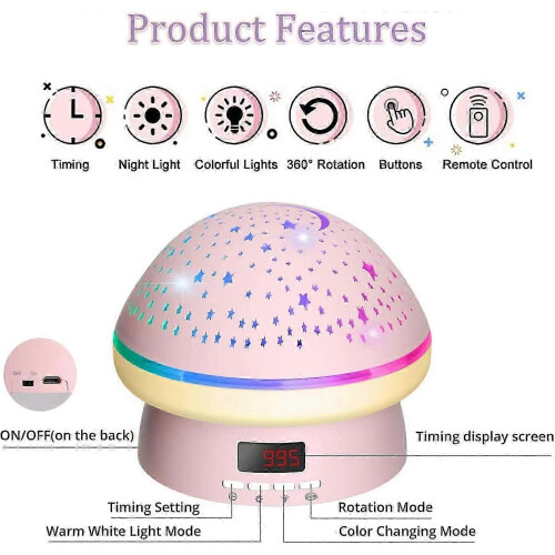 Star Projector, Starry Sky Night Light, 360 Rotating Remote Control, Multicolor Night Light (Pink) 2