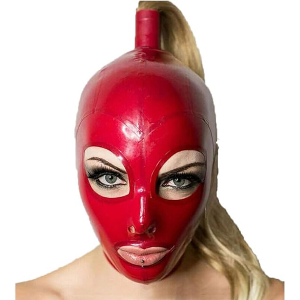 Latex Head Cover With Wig Ponytail, Latex Head Mask Rubber Hood, Cosplay Gear XS-60CM