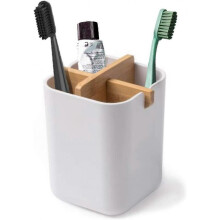 Bamboo Toothbrush Holder | Multifunctional Electric Toothbrush Holder | Naturally Tough Eco Friendly Toothpaste Caddy Toothbrush Organizer Stand,White