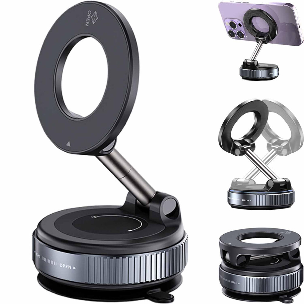 Phone Holder 360 Adjustable Vacuum Magnetic Mount Foldable Retractable Suction Cup For Car Gym Mirror Black 9354506832704