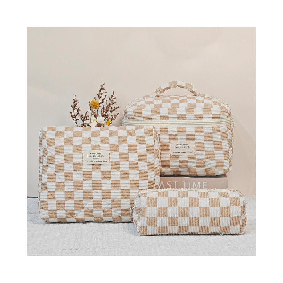 (Lattice, 3 Counts/set) Floral Pattern Quilted Makeup Bag Set, 3 Counts Travel Cosmetic Bags, Portable Zipper Makeup Organizer Pouches, for Skincare,