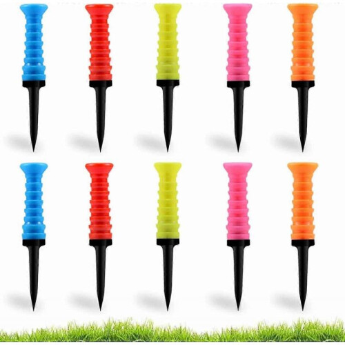 Soft Rubber Top Plastic Golf Tee, Mixed Colors, Pack of 10