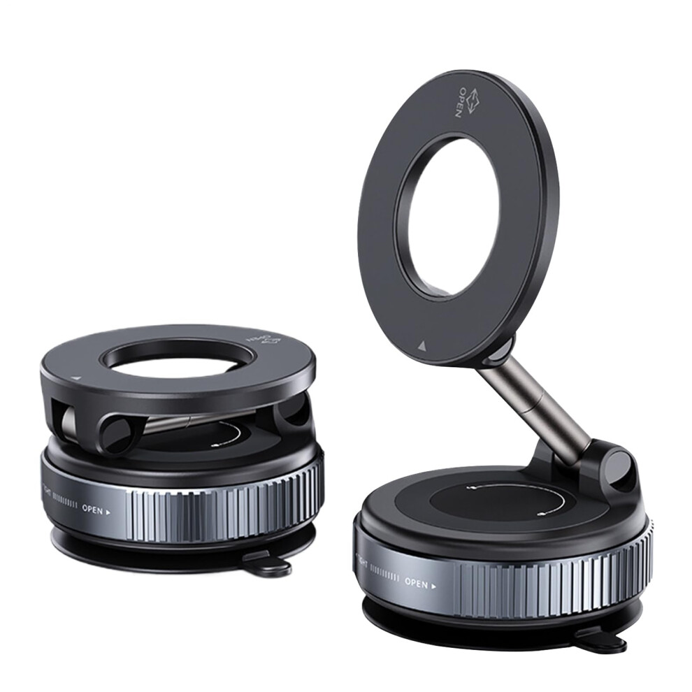 Vacuum Magnetic Phone Holder Foldable Car Mount With Suction Cup 360 Degree Rotation Universal Smartphone Compatibility Black 9354506833541