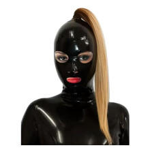 Latex Full Customized Face Hood For Ponytail Hole And Back Zip Rubber Mask W/O Wig Headgear For Your Own Hair As Pic XL