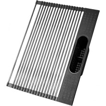 Roll Up Dish Drying Rack Over The Sink: Kitchen Rolling Dish Drainer with Utensil Holder Folable Sink Rack Mat Stainless Steel  (17.3"  15", Black)