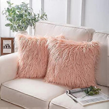 Pack of 2 Faux Fur Throw Pillow Covers Cushion Covers Luxury Soft Decorative Pillowcase Fuzzy Pillow Covers for Bed/Couch,Orange 18 x 18 Inches