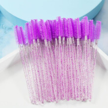 (Lilac, one-size) 50pcs Disposable Eyelash & Eyebrow Brush, Glitter Design Eyelashes Brushes Comb, Makeup Brushes, Professional Makeup Tools For Women,