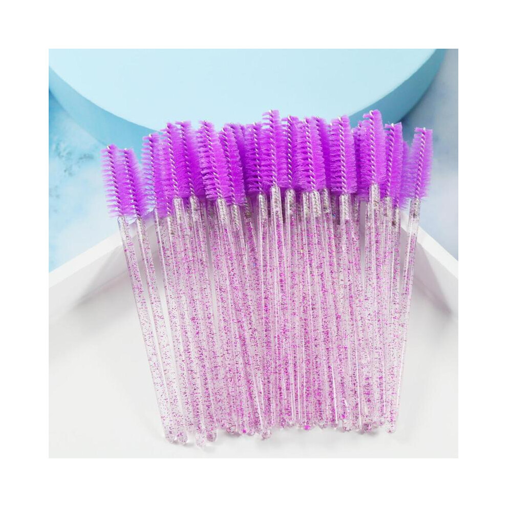 Lilac (, One-Size) 50Pcs Disposable Eyelash & Eyebrow Brush, Glitter Design Eyelashes Brushes Comb, Makeup Brushes, Professional Makeup Tools For Women
