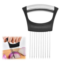 Stainless Steel Onion Holder Slicer, Onion Cutter, All-In-One Onion Holder For Meat And Vegetables, Black/Silver 1pc