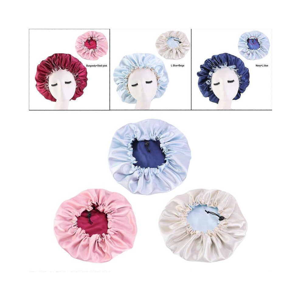 3Pieces Women's Bonnet Double Layer Reversible Sleep Caps Bonnet Chemo Hat-image
