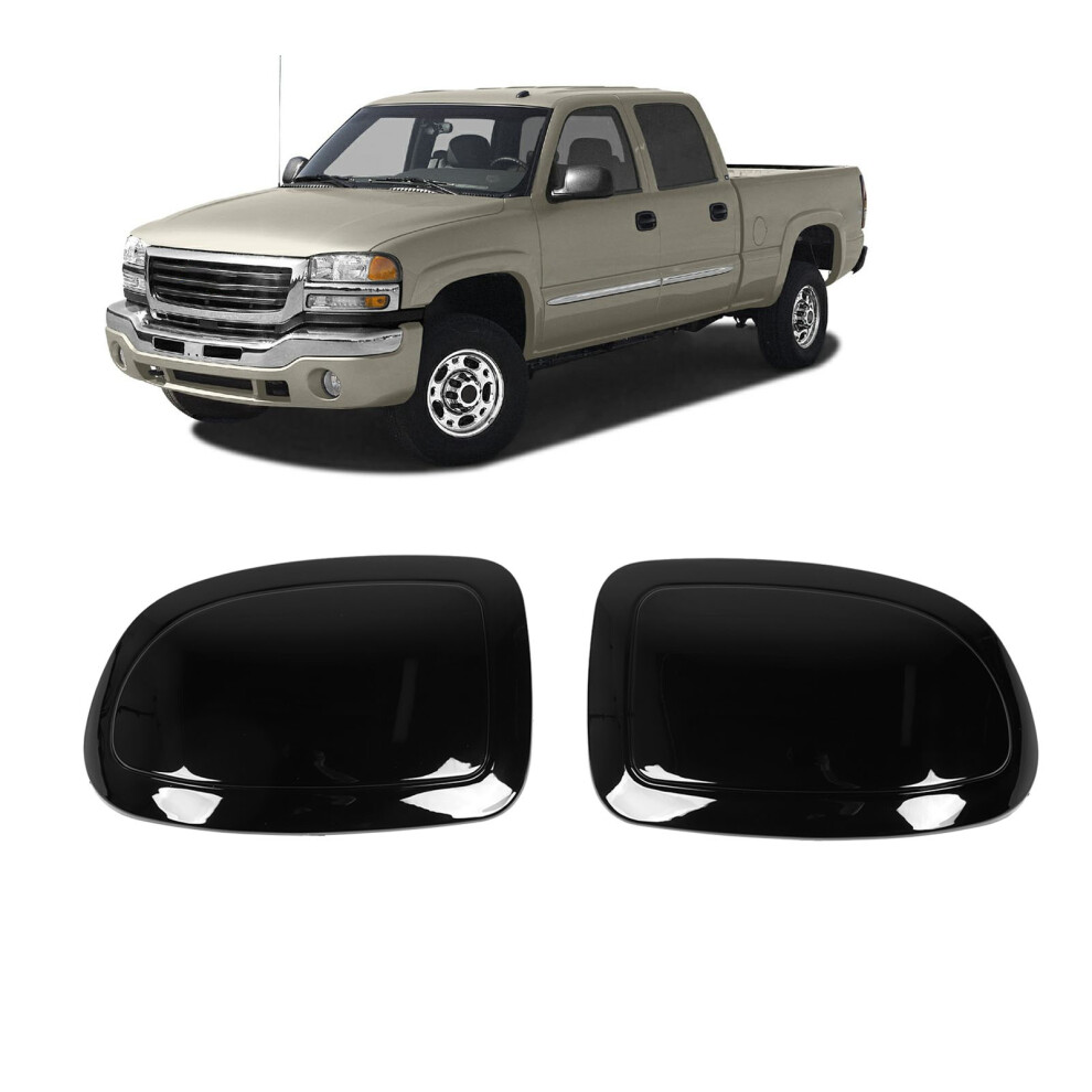 Pair Glossy Wing Mirror Cover Cap For Chevy Silverado 1999-2006 Black 4901351154595